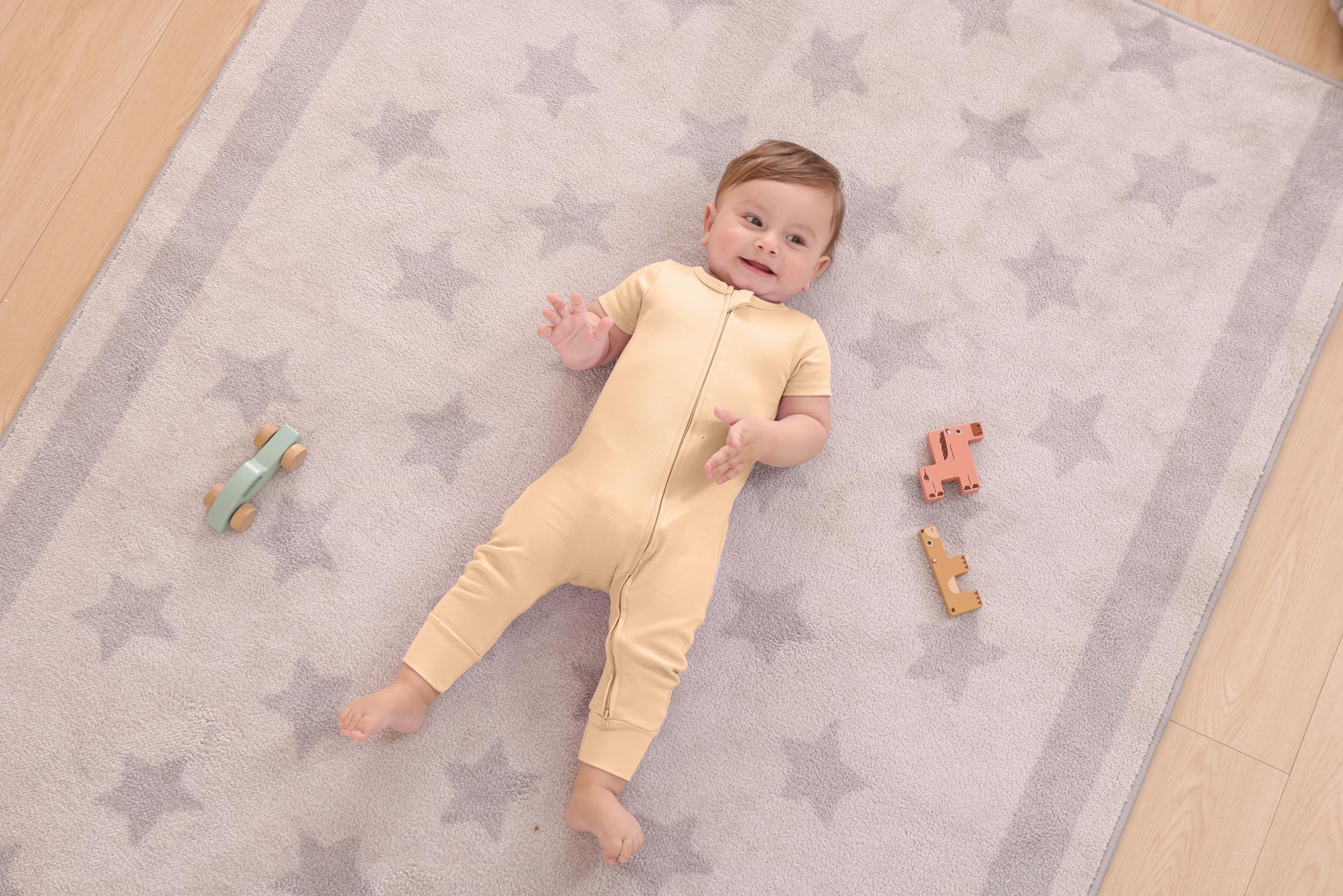 GUISBY Baby Cotton Footless Zipper Pajamas, Beige+Pink, 0-3M