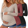 Ficerd 3 Pack Women Maternity Ribbed Long Sleeve Sweater Shirts 3Color M