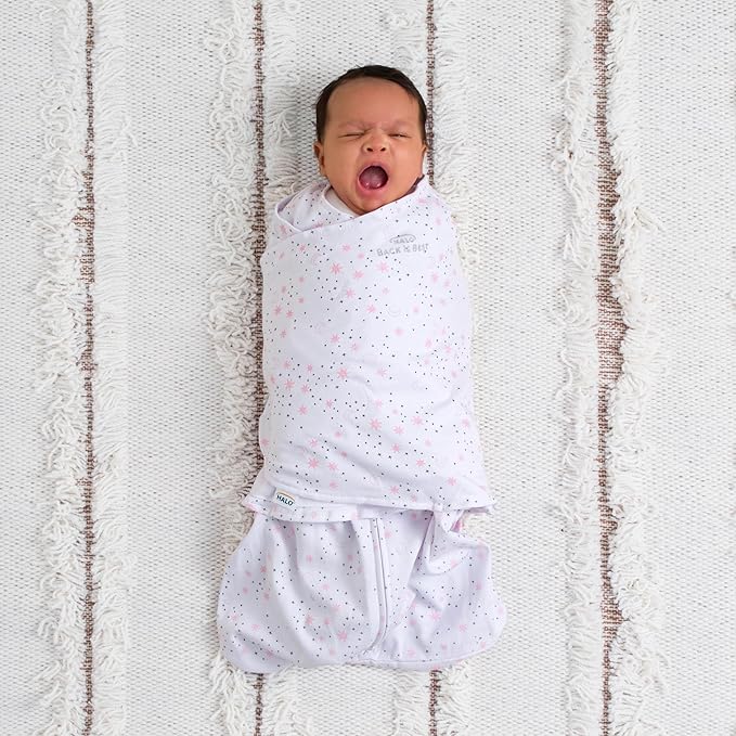 HALO 100% Cotton Sleepsack Swaddle, 3-Way Adjustable Wearable Blanket, TOG 1.5, Midnight Moons Pink, Newborn, 0-3 Months