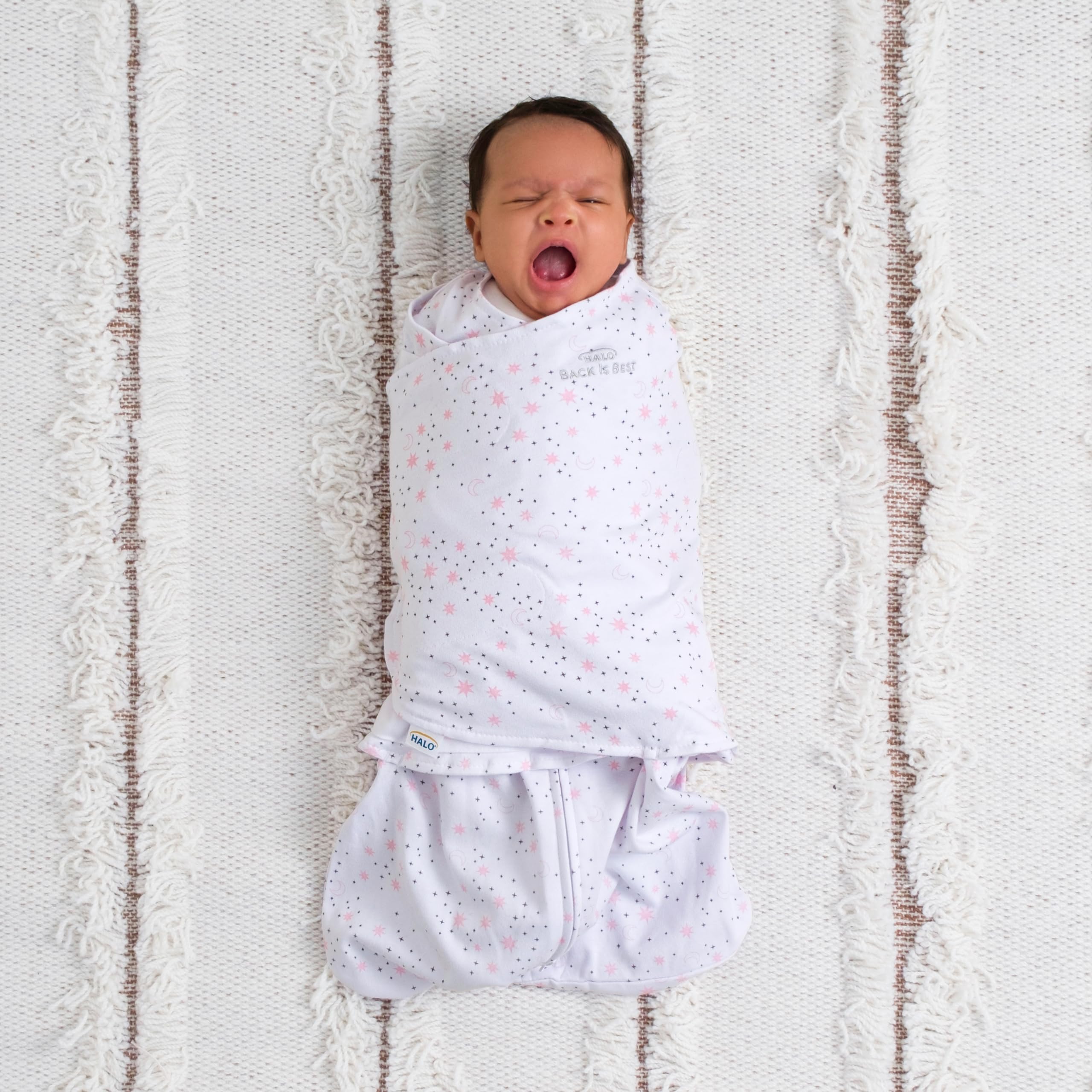 HALO 100% Cotton Sleepsack Swaddle, 3-Way Adjustable Wearable Blanket, TOG 1.5, Midnight Moons Pink, Newborn, 0-3 Months
