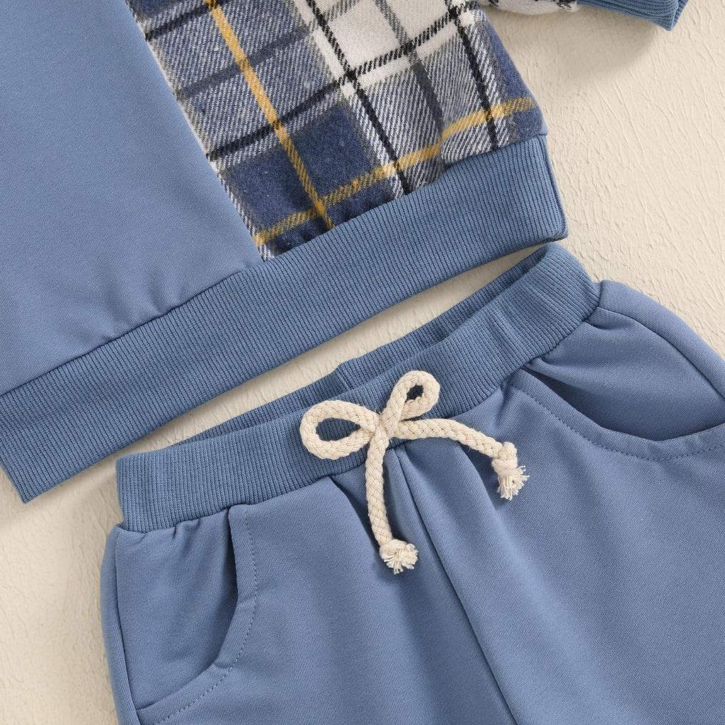 Lucikamy Toddler Baby Boy Fall Outfits Long Sleeve Crew Neck Pullover Sweatshirt + Jogger Pants Set Infant Winter Clothes (Blue-P, 6-12 Months)