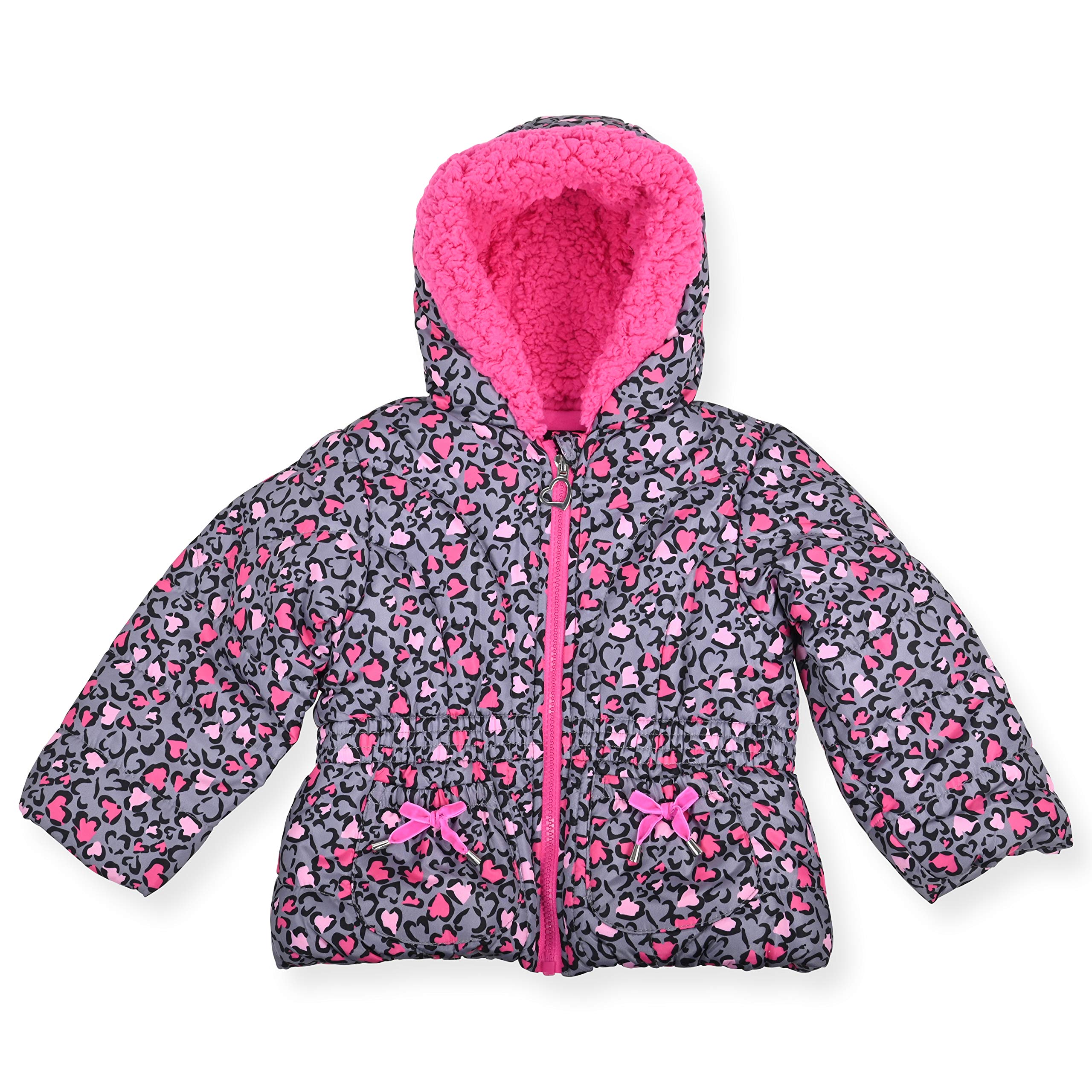 Arctic Quest Girls' Bib Snow Pants and Ski Jacket Water-Resistant Snowsuit For Kids Winter Hooded Jacket, Grey, 18M