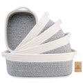 NaturalCozy 5-Piece Rectangle Storage Basket Set- Natural Cotton Rope Woven Baskets for Organizing! Small Basket for Montessori, Baby Nursery, Dog Toy Baskets, Cat Toy Box, Bathroom Organization Bin