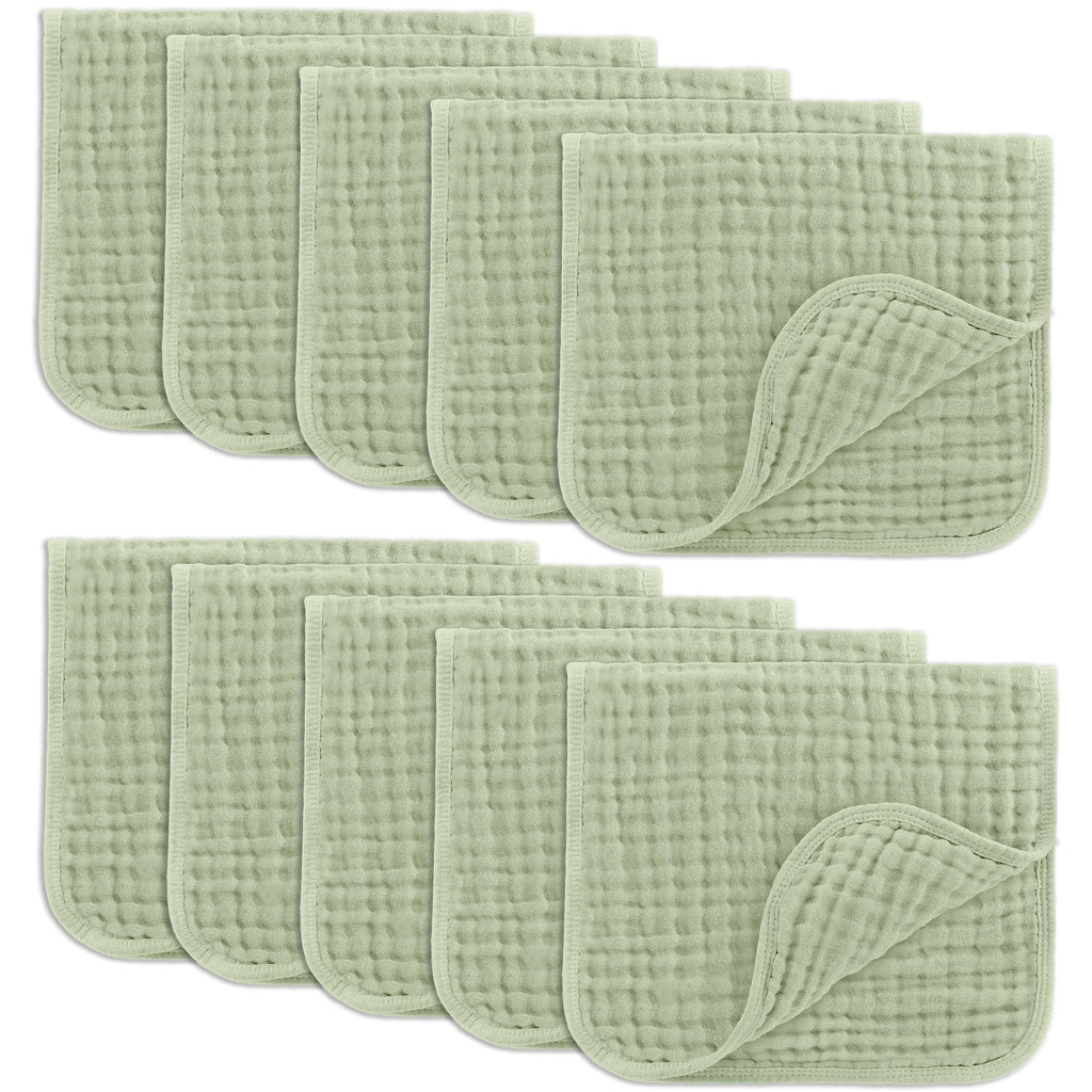 Comfy Cubs Muslin Burp Cloths 20x10" 10 Pack, Baby Burp Cloths - Sage
