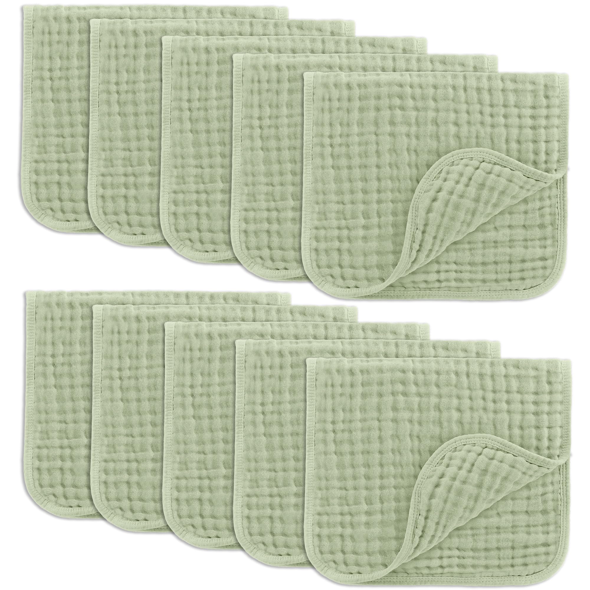 Comfy Cubs Muslin Burp Cloths 20x10" 10 Pack, Baby Burp Cloths - Sage