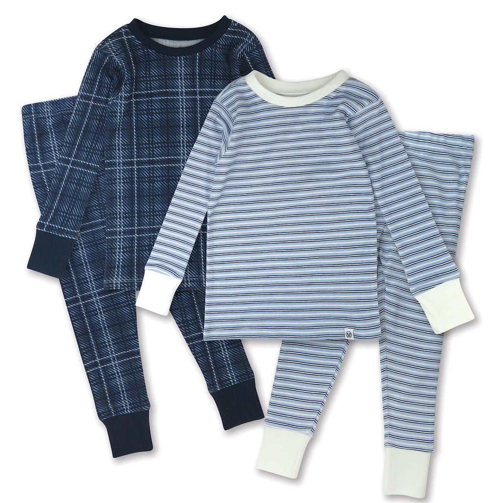 HonestBaby Baby Boys 4-Piece Long Sleeve PJ Set, Blue Plaid, 12 Months
