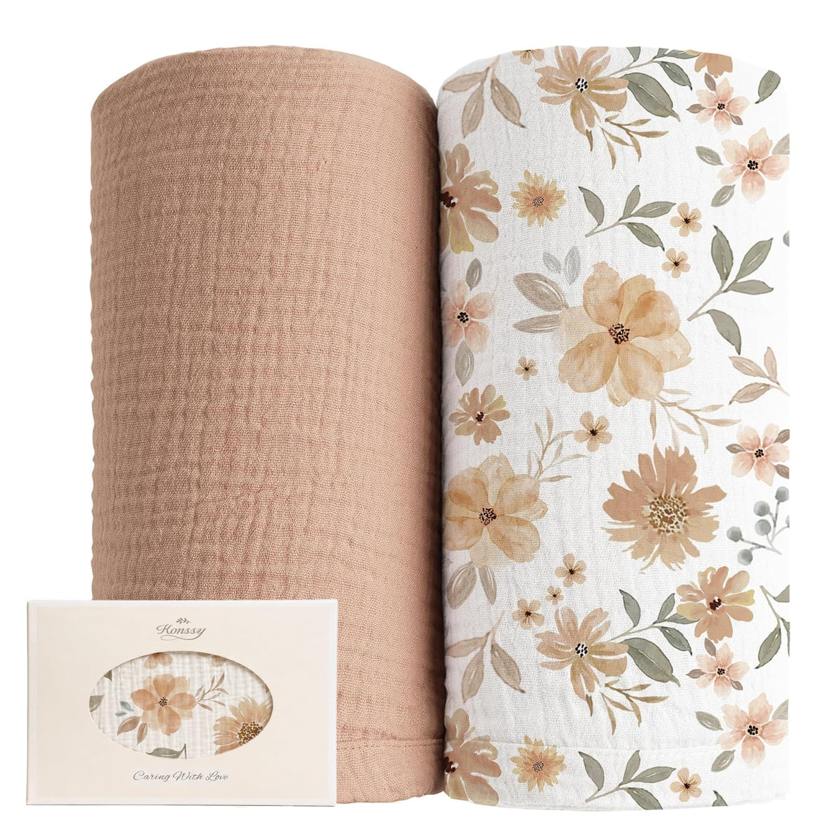Konssy Muslin Swaddle Blankets, 100% Cotton Receiving Blankets, 47"x 47"