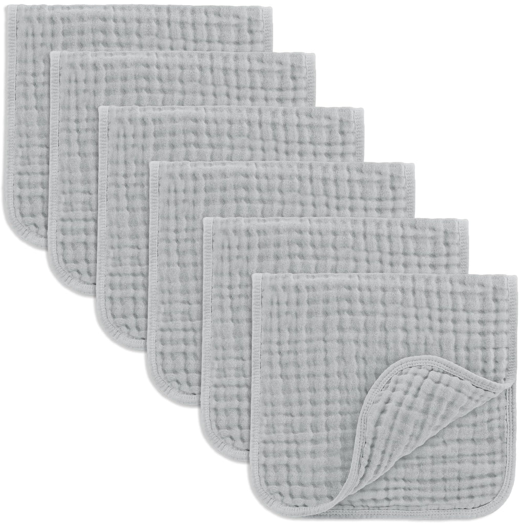Comfy Cubs Muslin Burp Cloths 20x10 6 Pack, Baby Burp Cloths Heather Blue