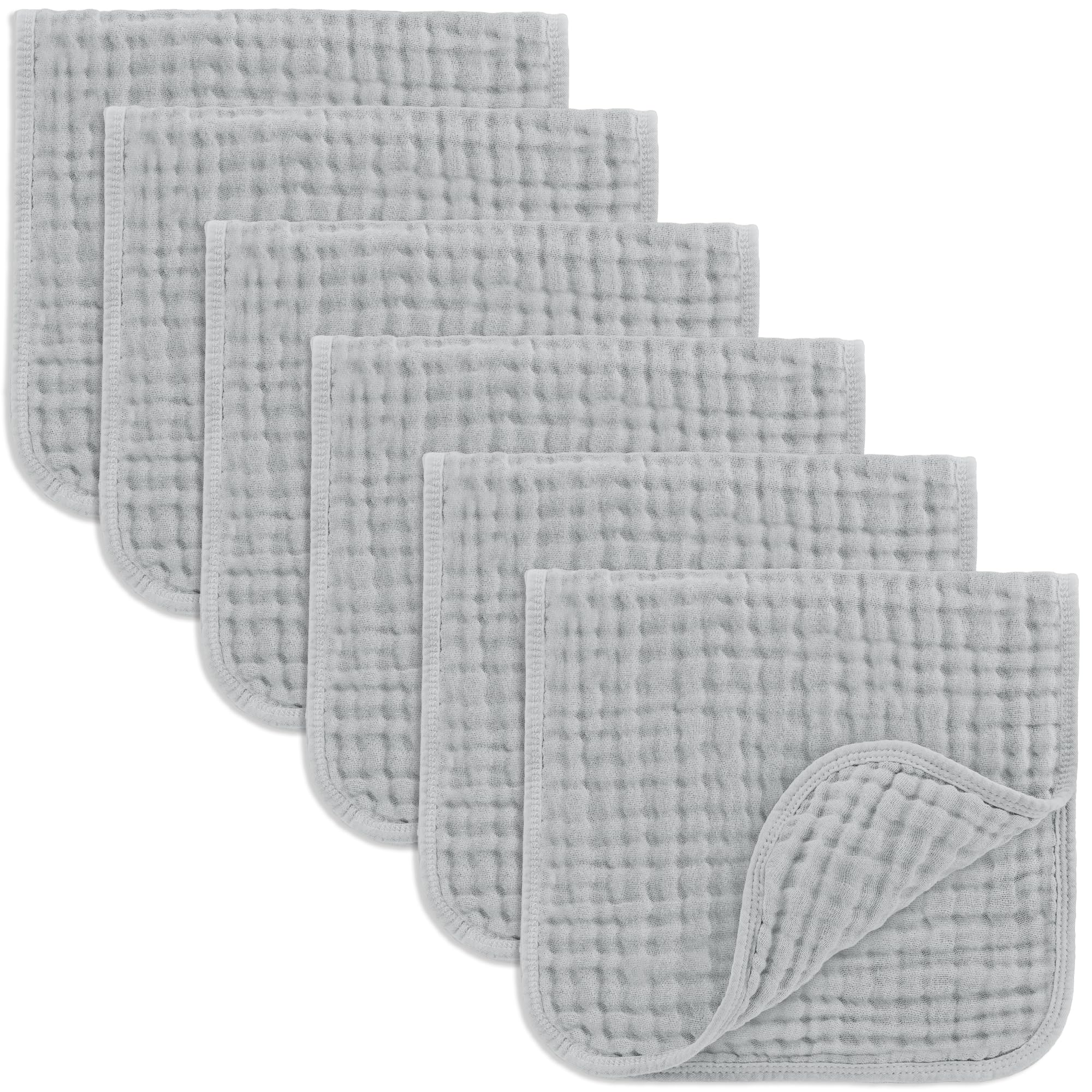 Comfy Cubs Muslin Burp Cloths 20x10 6 Pack, Baby Burp Cloths Heather Blue