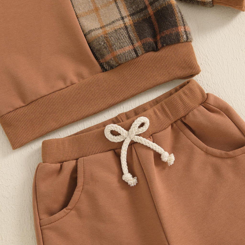 Lucikamy Toddler Baby Boy Fall Outfits Long Sleeve Crew Neck Pullover Sweatshirt + Jogger Pants Set Infant Winter Clothes (Khaki-P, 18-24 Months)