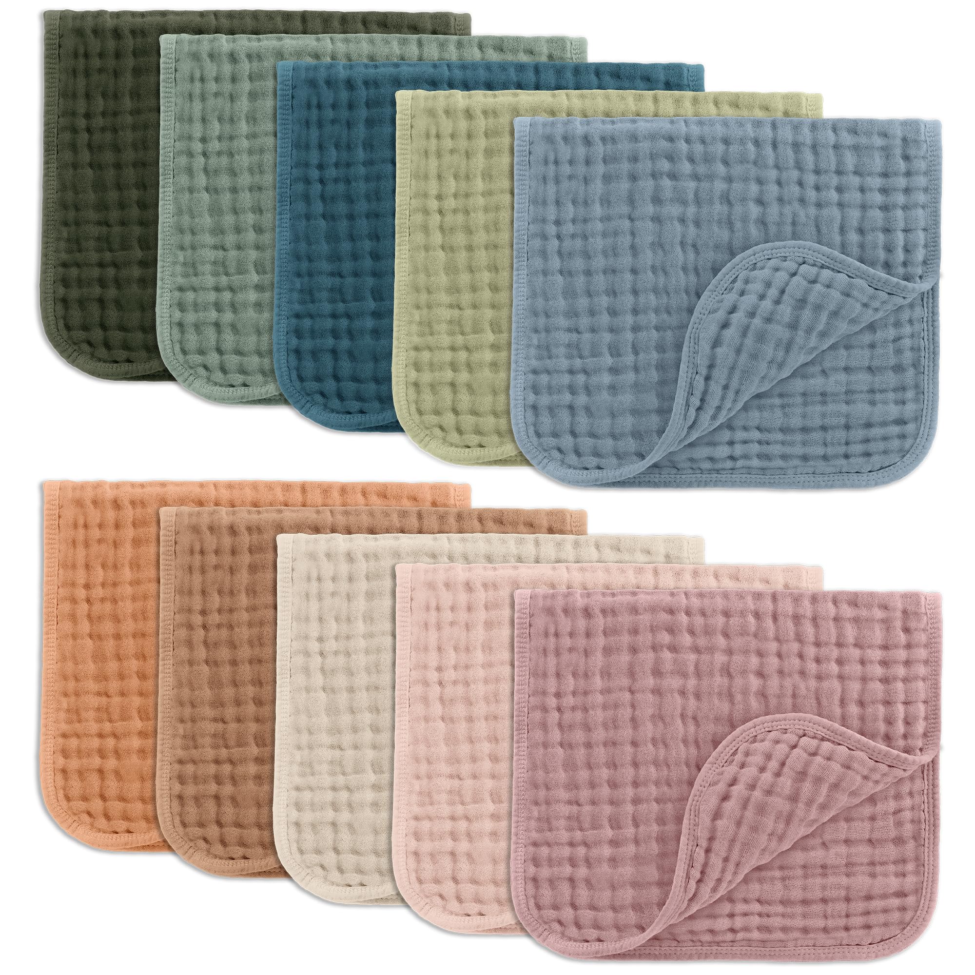Comfy Cubs Muslin Burp Cloths 20x10" 10 Pack, Baby Burp Cloths - Multi