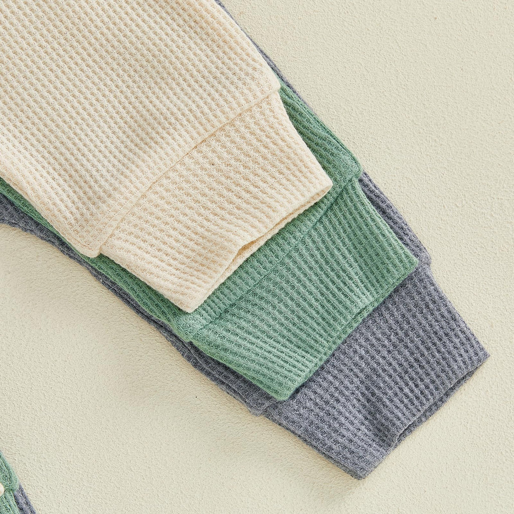 Sejardin Toddler Baby Boy Girl Pants 3 Pack Solid Color Elastic Waist Jogger Sweatpants Newborn Infant Casual Bottoms (Waffle Grey Green Apricot, 2-3 Years)