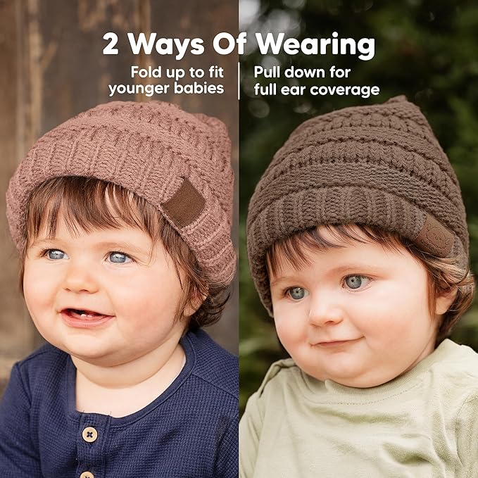 3-Pack Baby Beanies for Boys, Girls - Stretchy Knit Baby Hats, Cute Newborn & Toddler Winter Hat, Soft & Warm Infant Beanie 6-36 Months (Wine, M)