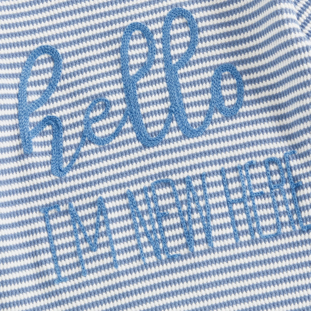 Fernvia Newborn Baby Boy Clothes Letters Print Bodysuit 3 6 9 12 18 Months Long Sleeve Jumpsuit with Hat 2PCS Outfits Set (D Blue, 3-6 Months)