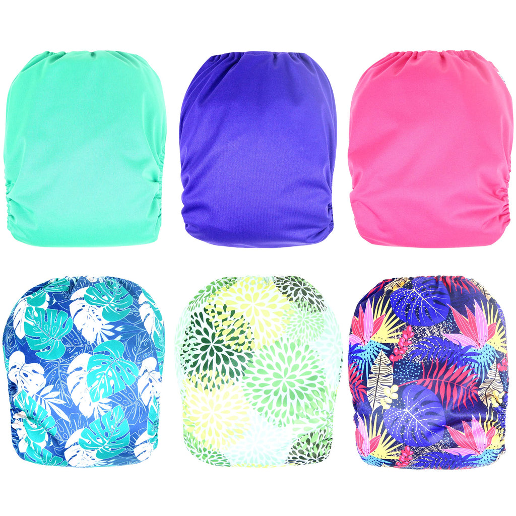 Leekalos Cloth Diapers Reusable for Boys and Girls, Baby Diaper Cloth with Inserts & Wet Bag One Size (Floral)