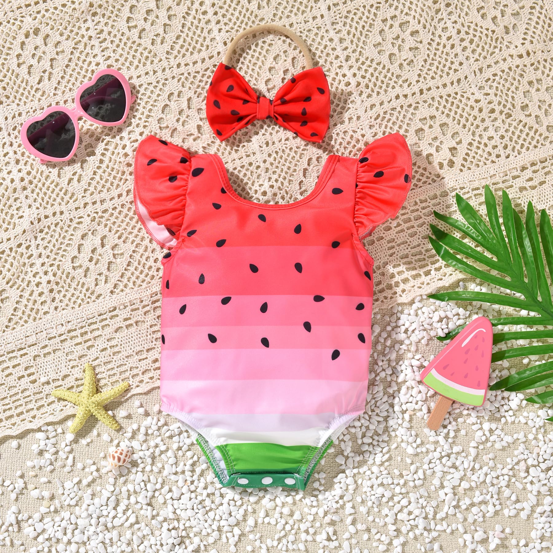 HIHA Toddler Girl Swimsuit Bathing Suit Ruffle One Piece Swimwear Sunsuit Watermelon 3-4T
