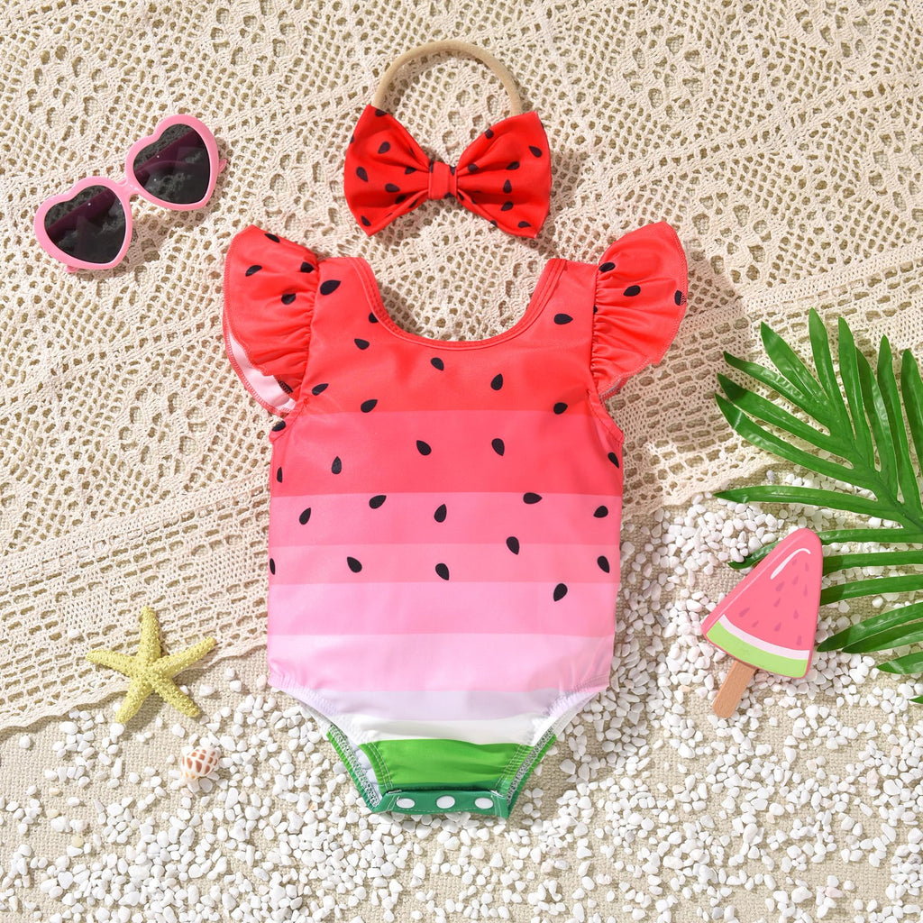 HIHA Toddler Girl Swimsuit Bathing Suit Ruffle One Piece Swimwear Sunsuit Watermelon 3-4T