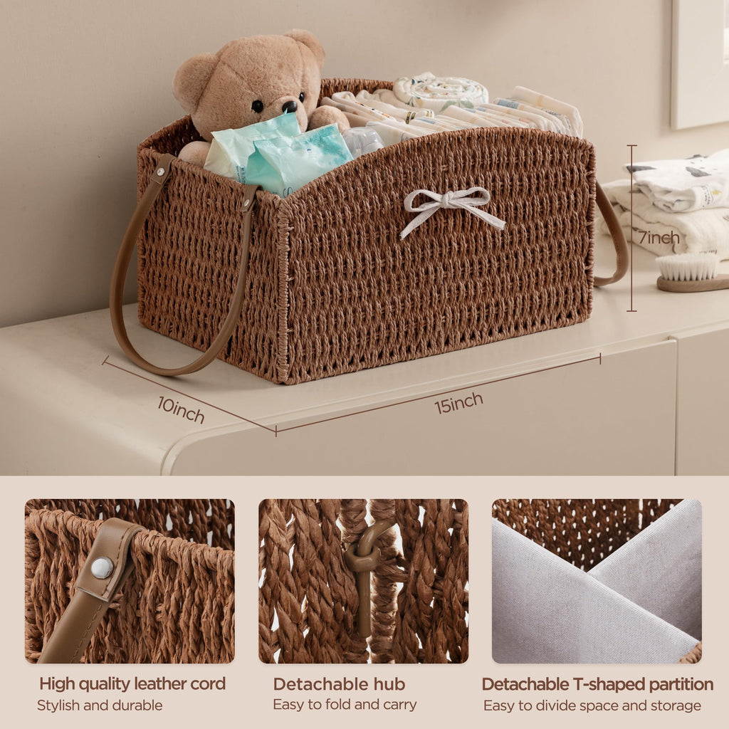 HBlife Diaper Caddy Organizer Detachable Portable Hand-Woven Storage Basket