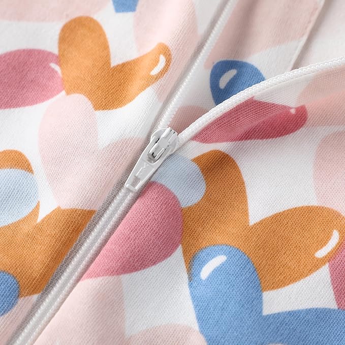 Owlivia Organic Cotton Baby Boy Girl Zip up Sleep N Play, Footless, Long Sleeve(0-3 Months, Colorful Heart)