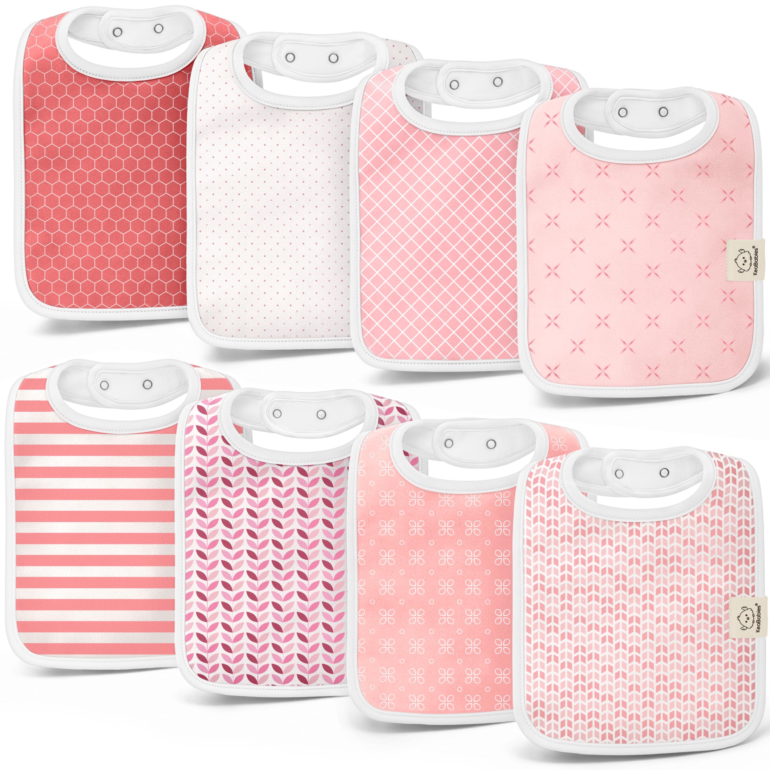 KeaBabies 8-Pack Organic Baby Bibs for Boys, Girls Drool Bibs (Blush)