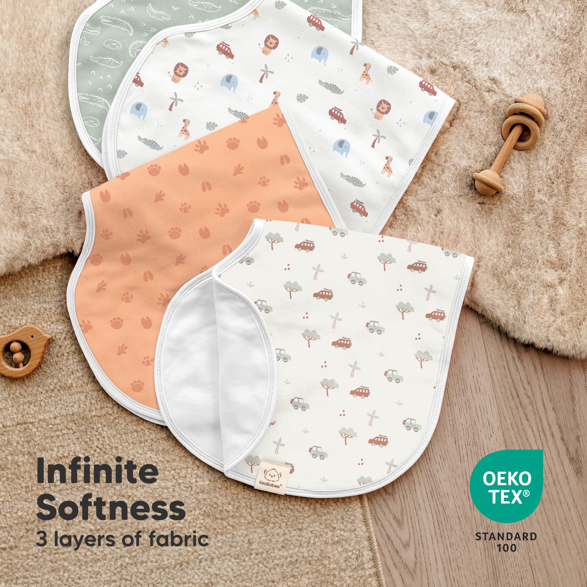 KeaBabies 4-Pack Baby Burp Cloths Baby Girl, Boy, Organic Cotton (Wilderness)