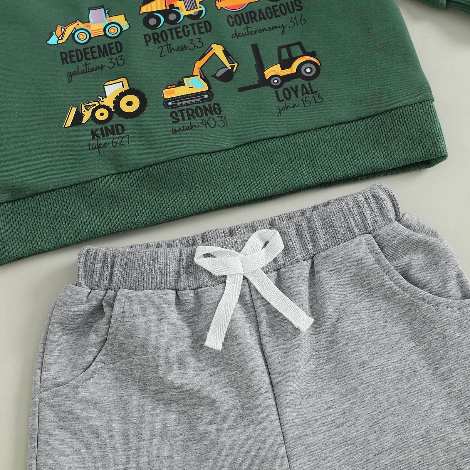 Nyapruwe Toddler Baby Boys Fall Winter Outfits Funny Print Top Pants Set (Dark green tool cars, 12-18 Months)