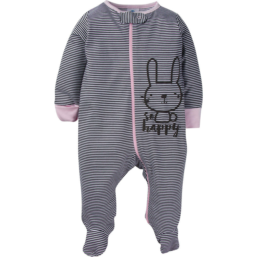 Gerber Baby Girls 4 Pack Sleep 'N Play Footie Bunny Smiley Newborn