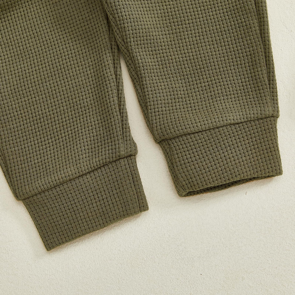 Fufuriprefer Toddler Baby Boy Fall Clothes Waffle outfit Long Sleeve Top Jogger Pant Set (Army Green, 2-3T)