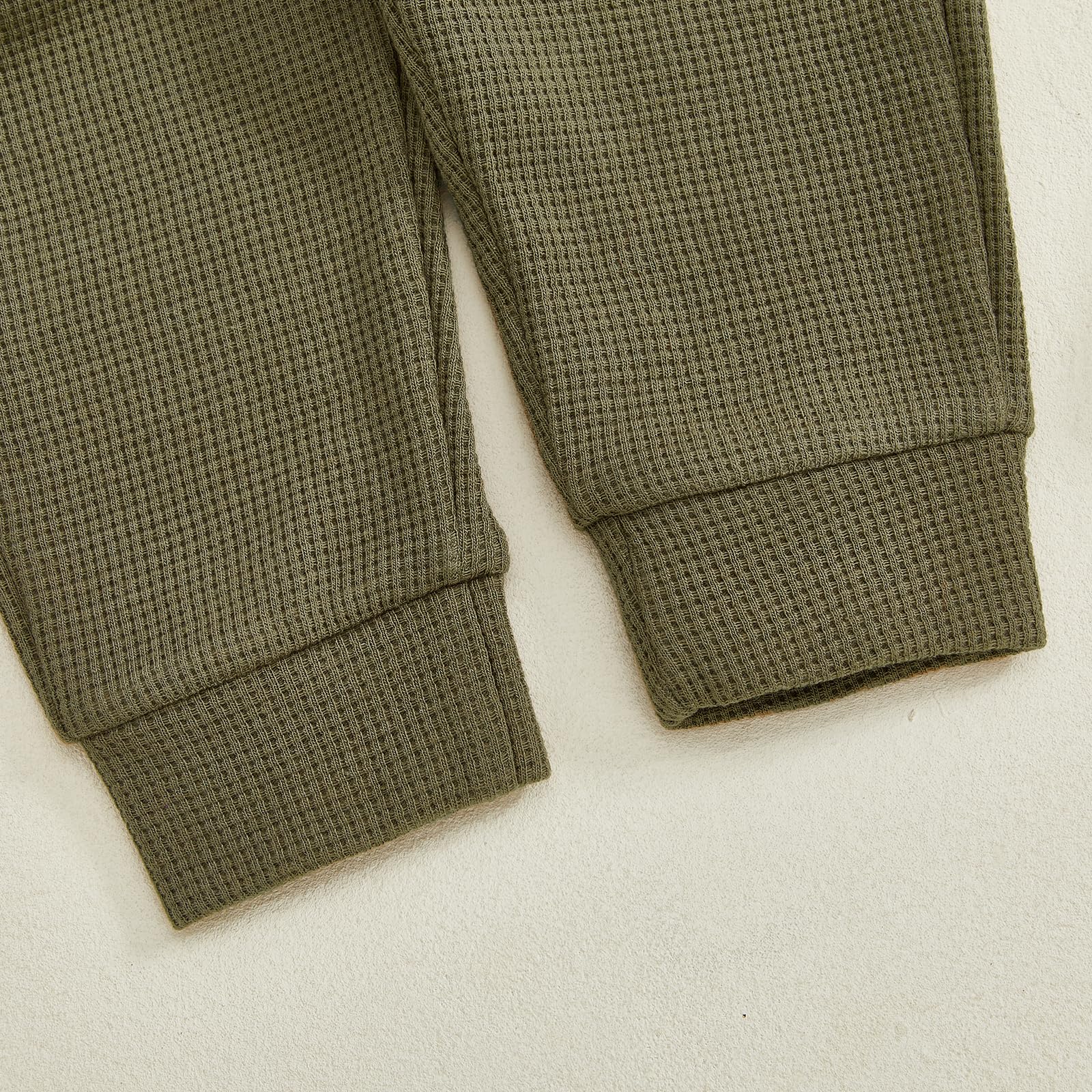 Fufuriprefer Toddler Baby Boy Fall Clothes Waffle outfit Long Sleeve Top Jogger Pant Set (Army Green, 2-3T)