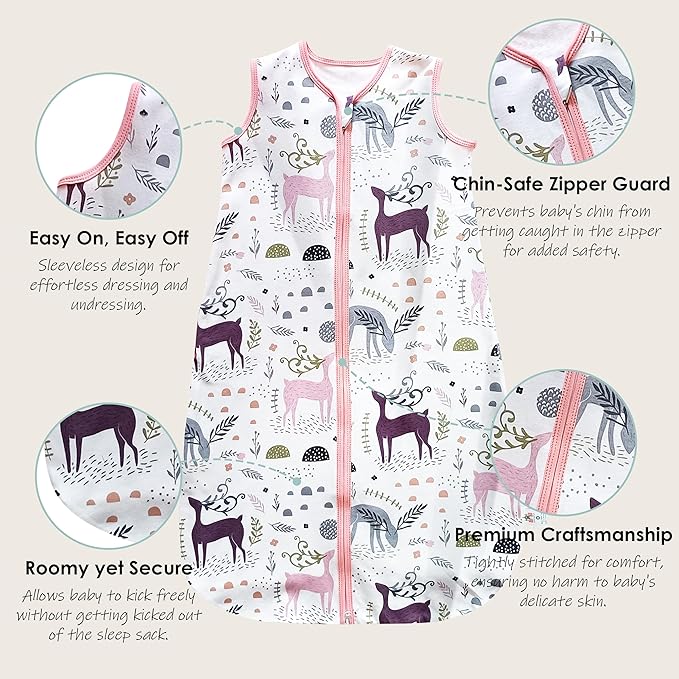 Cute Castle Baby Sleep Sack 12-18 Months - Lightweight 100% Cotton 2-Way Zipper TOG 0.5 Infant Wearable Blanket, Newborn Essentials Toddler Sleep Clothes (3 Pack Pink)