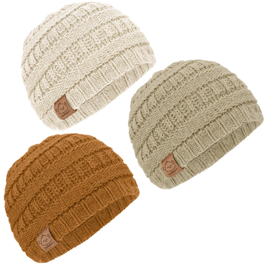 KeaBabies 3-Pack Baby Beanies for Boys, Girls,Soft Cute Baby Hat (Latte, 6-36M)