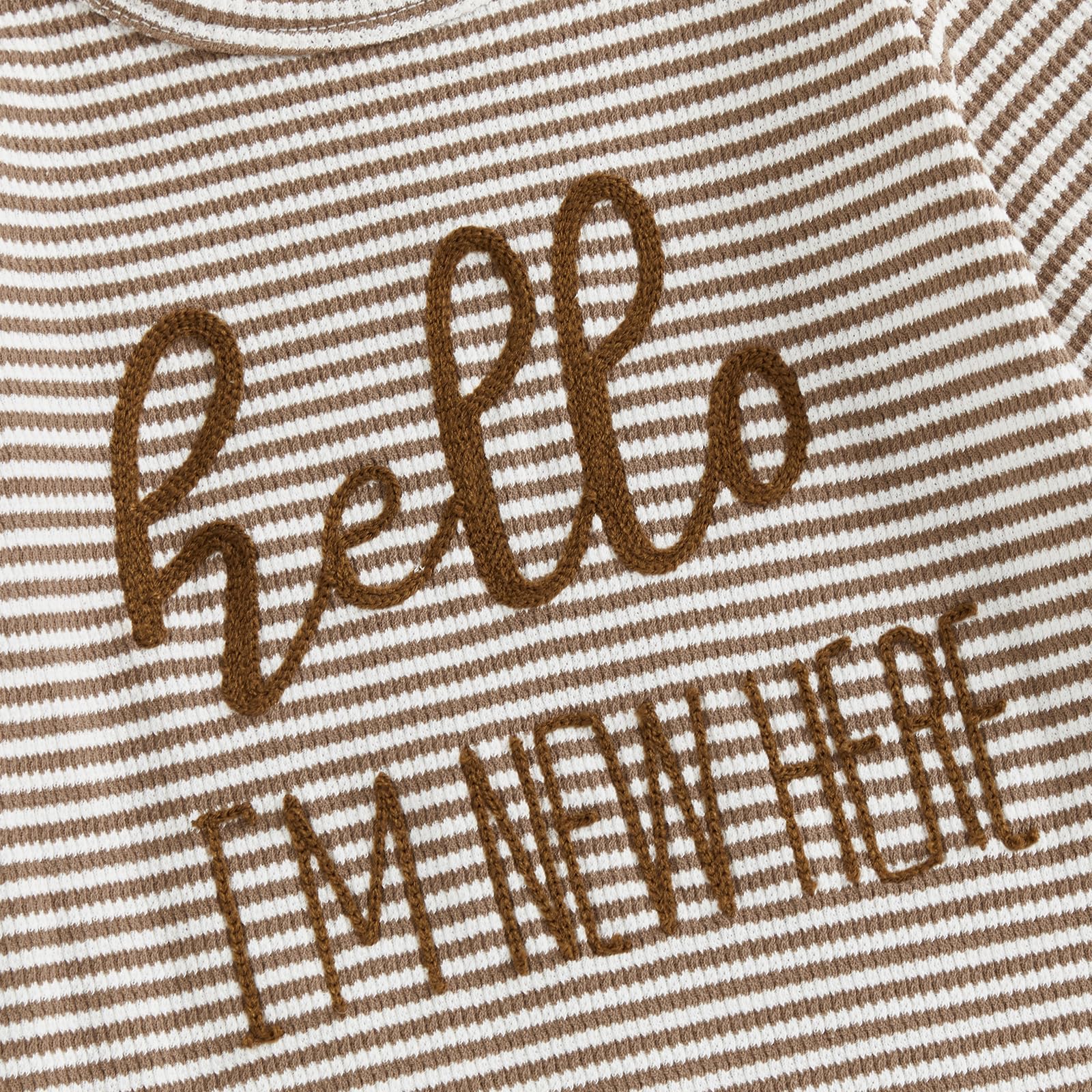 Fernvia Newborn Baby Boy Clothes Letters Print Bodysuit 3 6 9 12 18 Months Long Sleeve Jumpsuit with Hat 2PCS Outfits Set (D Khaki, Newborn)