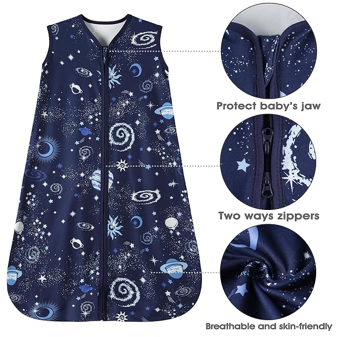 Baby Sleep Sack 18-24 Months Baby Wearable Blanket 100% Rayon Cotton 2-Way Zipper Toddler Sleeping Sack，Comfy Soft Lightweight TOG 0.3（Galaxies）