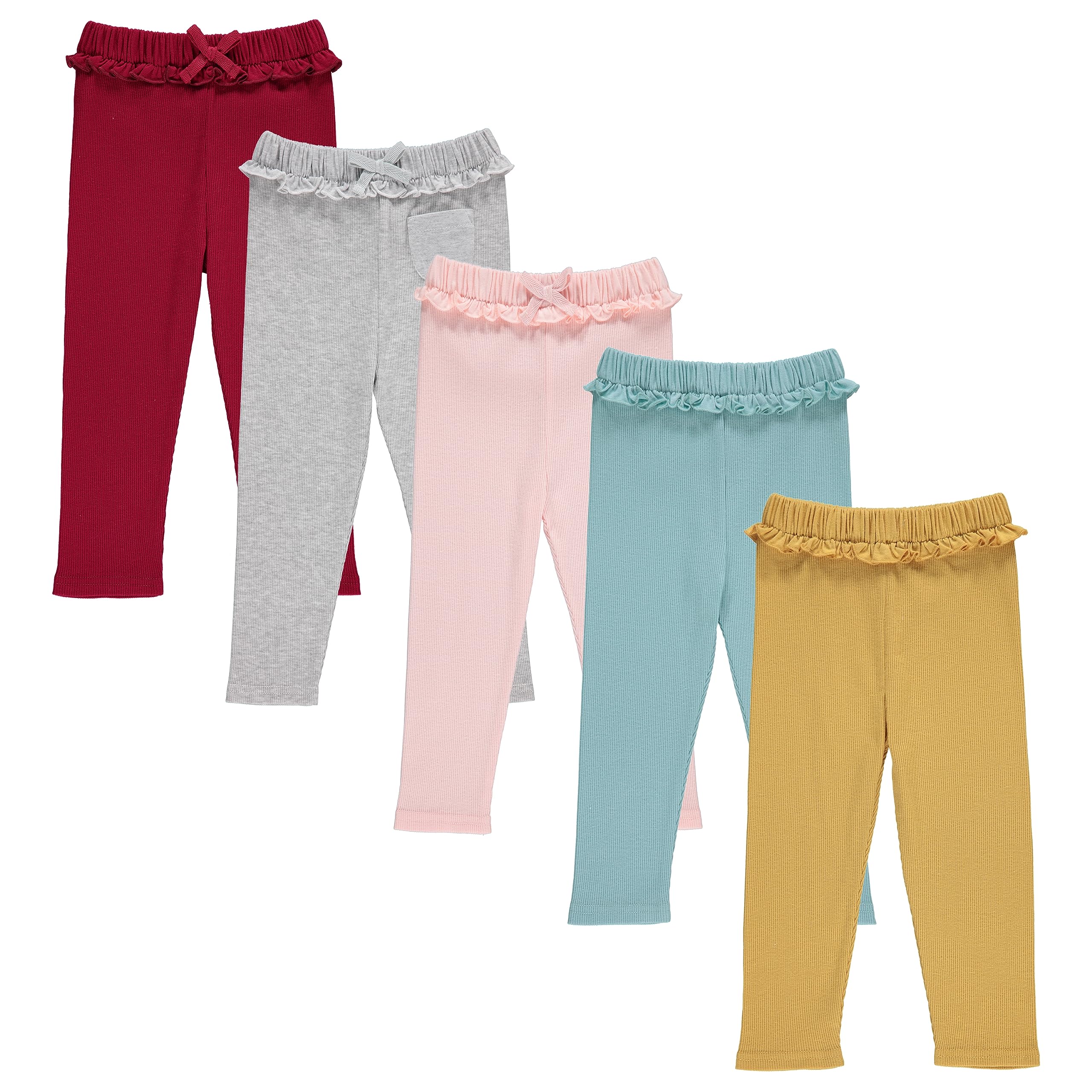 Cudlie 5-Pack Baby Girls Joggers - Lounge Pants, Active Sweatpants Sweats - Ruffled Joggers for Girls, 18-24 Months
