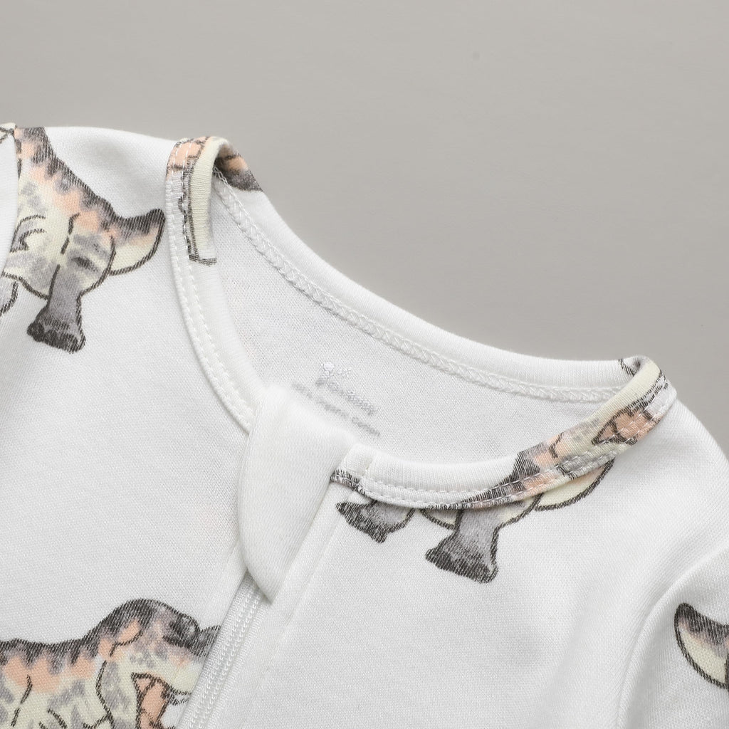 O2 BABY Baby Boys Girls Organic Cotton Zip Front Sleeper Pajamas, Footed Sleep 'n Play（12-18 Months, Dragon & Strips & Grey Melange）