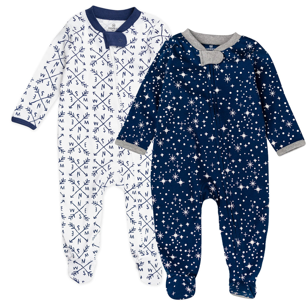 HonestBaby Baby Boys Play Footed Pajamas One-piece Jumpsuit Zip-front Pjs Organic Cotton For Unisex And Toddler Sleepers, Twinklestar Navy, 3-6 Months US