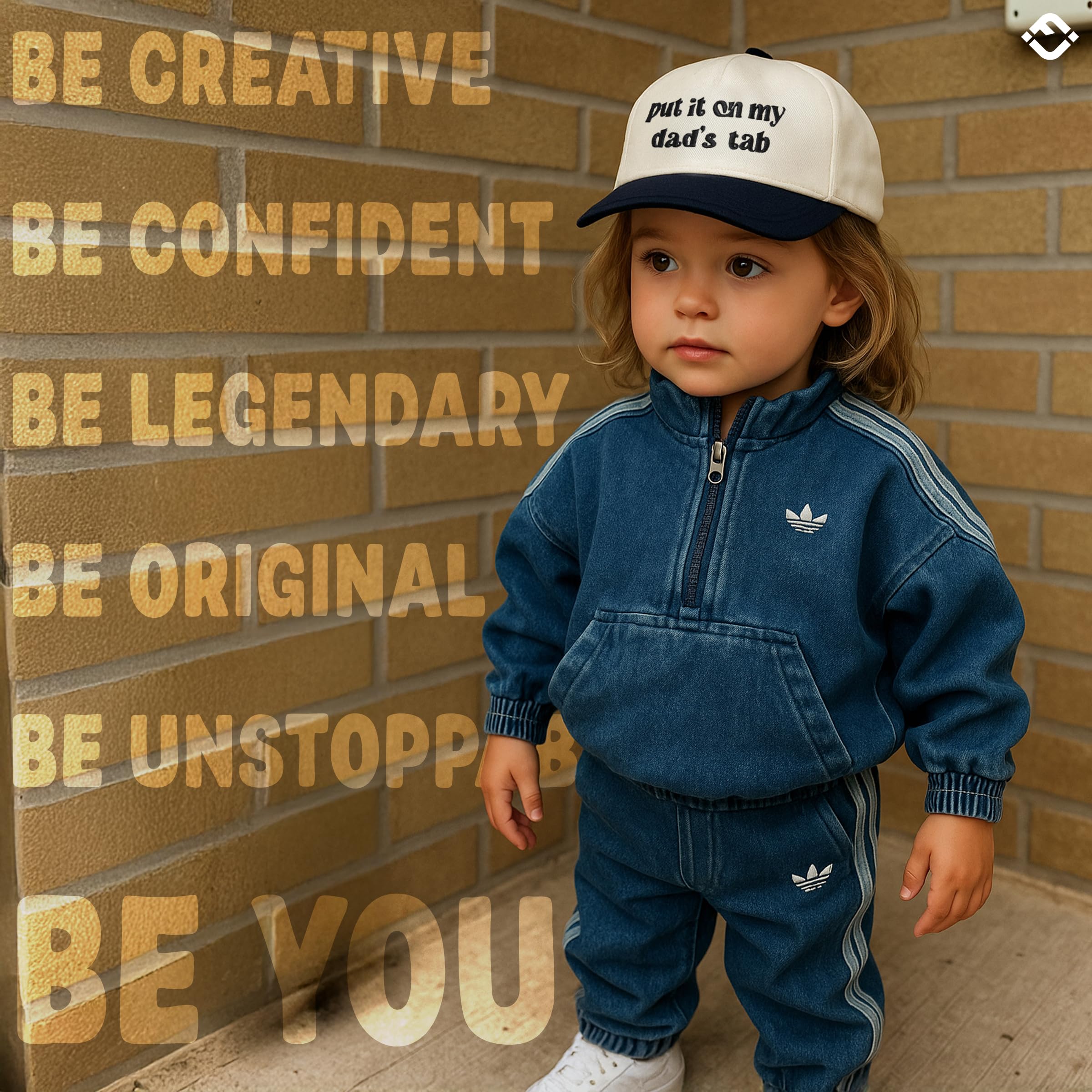 Kids 2 Tone Trucker Snapback Hat - Put It on My Dad's Tab - Black/Beige