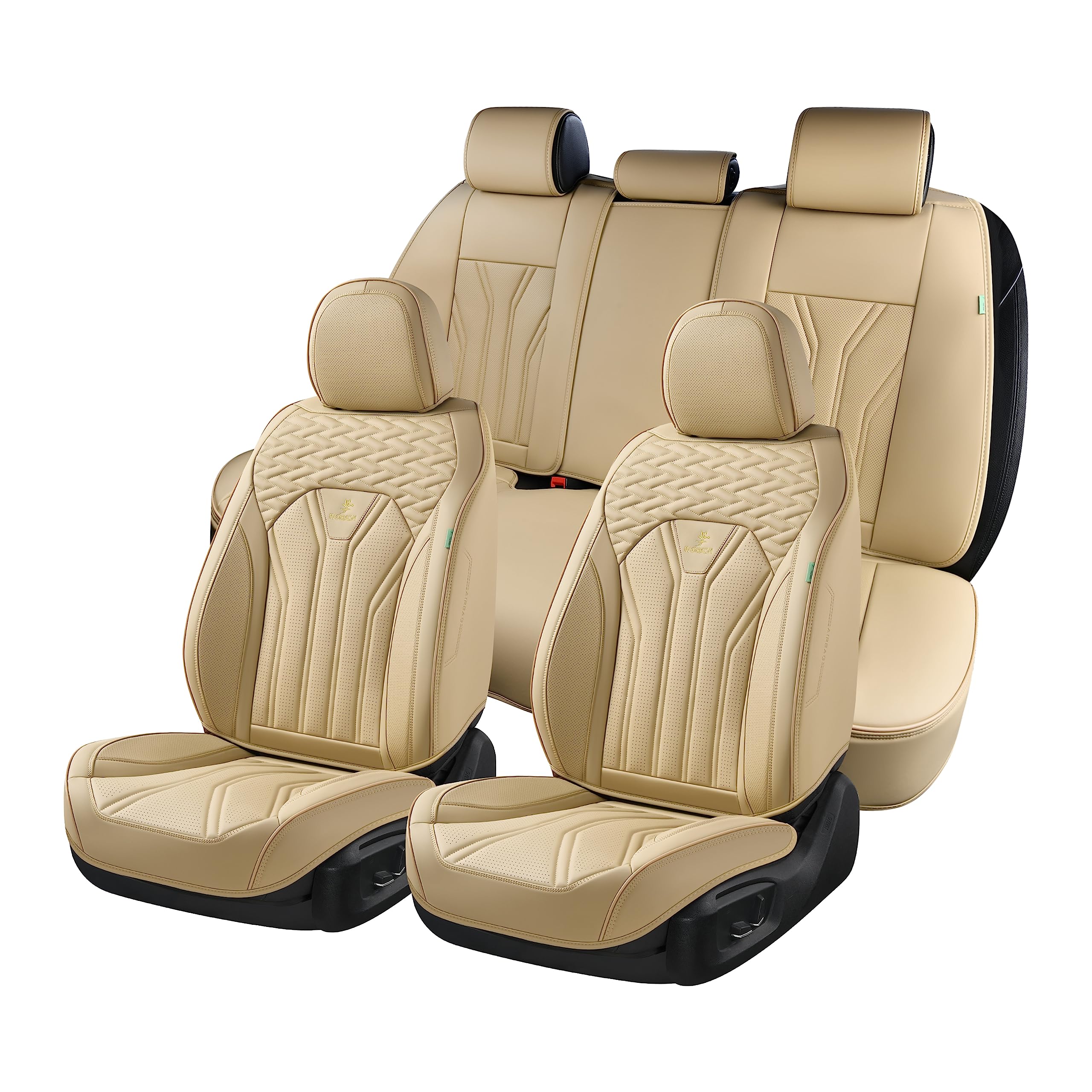 FLORICH Leather Seat Covers, Seat Covers Full Set, Car Seat Protectors 5 Seats, Automotive Seat Covers Fit for Most Cars Trucks-Beige