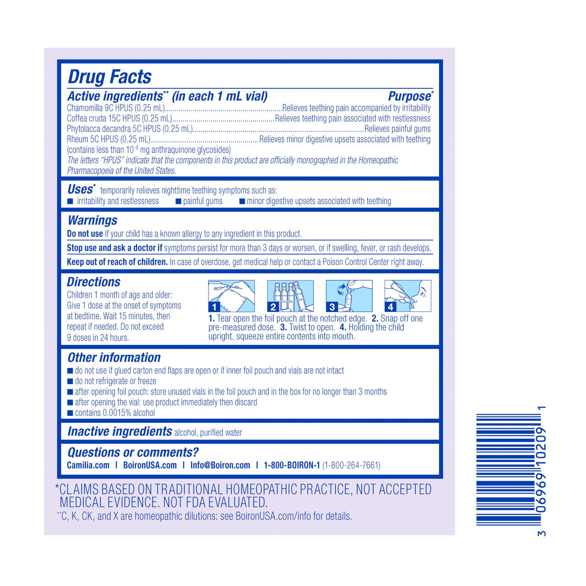 Boiron Camilia Bedtime Liquid Doses for Nighttime Teething Relief, Painful Gums, Restlessness, and Irritability - 30 Count