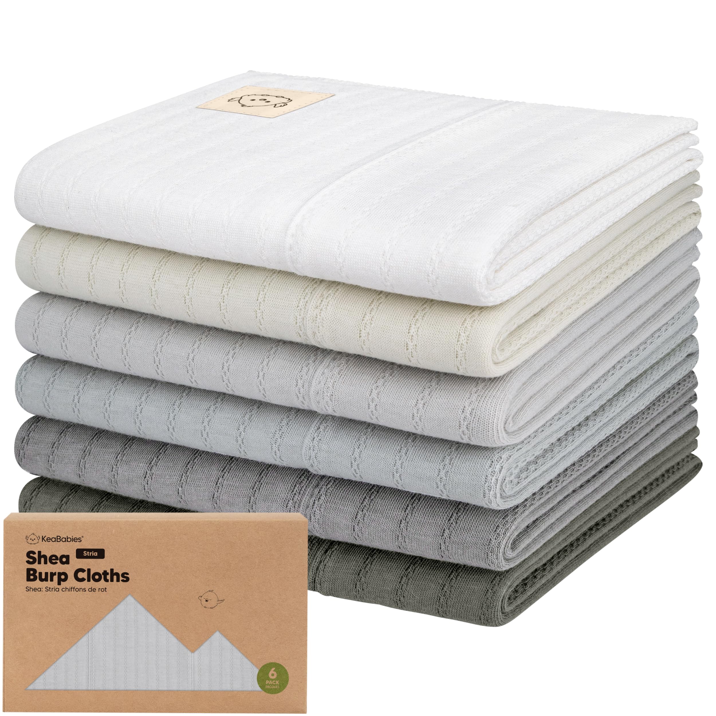 Organic Cotton Burp Cloths Baby Girl, Boy, 6pk Burp Rags (Granite, Stria)