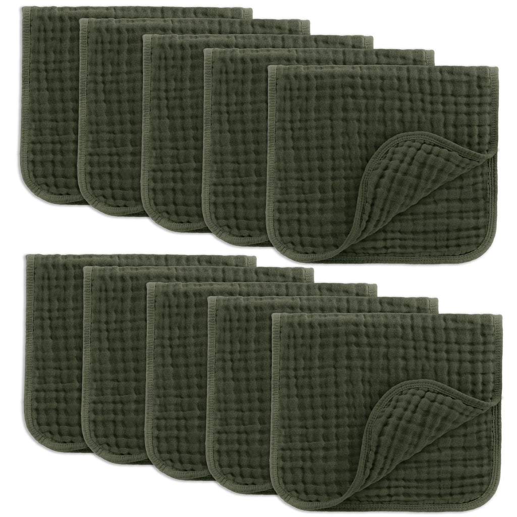 Comfy Cubs Muslin Burp Cloths 20x10" 10 Pack, Baby Burp Cloths - Kelp