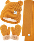 Baby Beanie Mittens Scarf Set,Toddler Infant Kids Winter Hat with Bear Ear Thermal Gloves Neck Warmer Set for Girls Boys