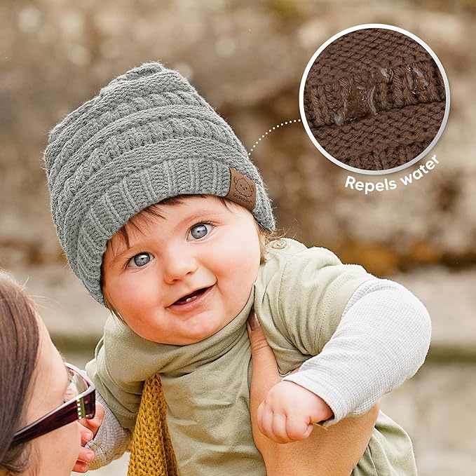 3-Pack Baby Beanies for Boys, Girls - Stretchy Knit Baby Hats, Cute Newborn & Toddler Winter Hat, Soft & Warm Infant Beanie 6-36 Months (Latte, M)