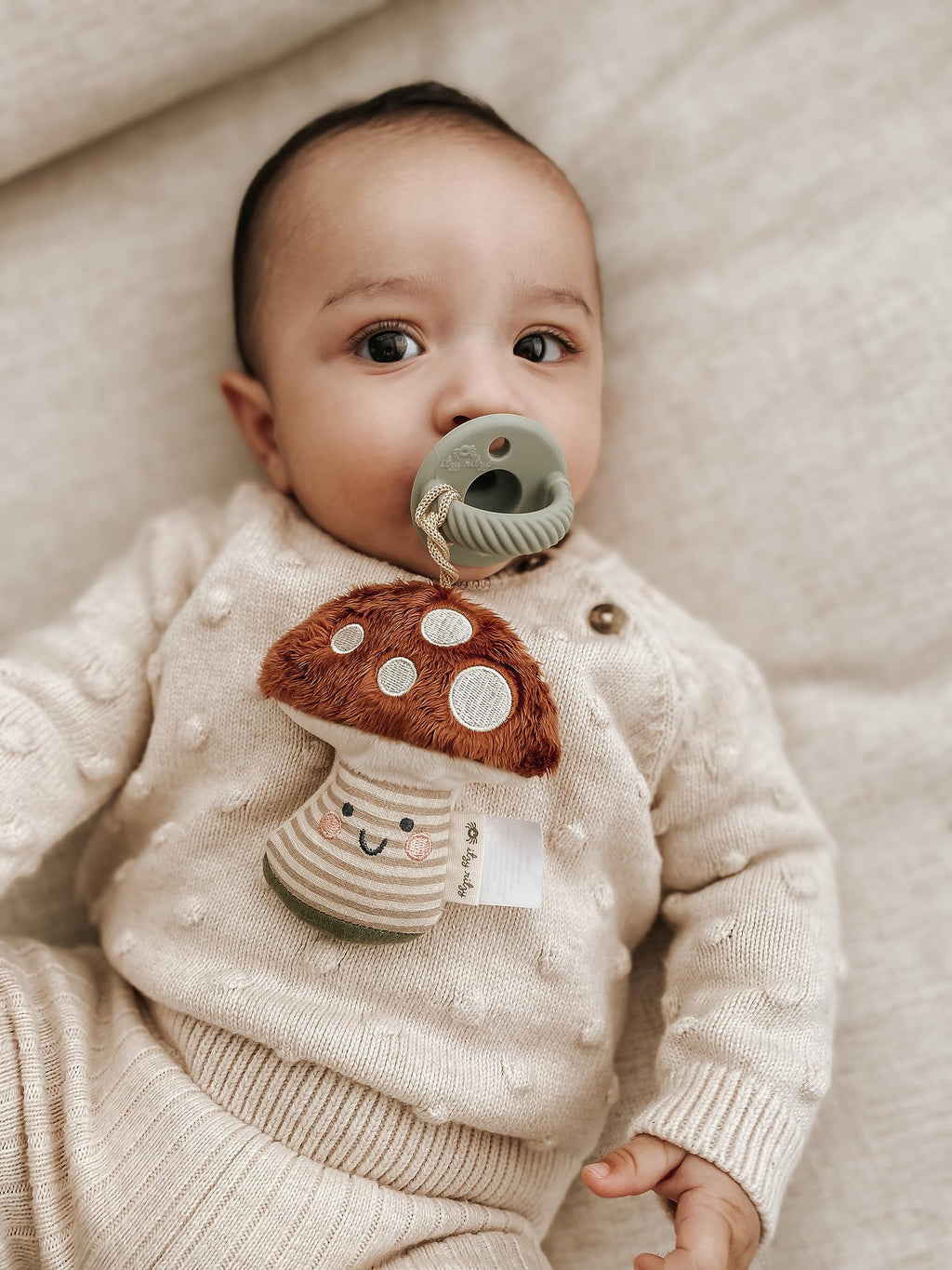 Itzy Ritzy Pacifier & Lovey Set, Silicone Binky w/Stuffed Animal, Mushroom