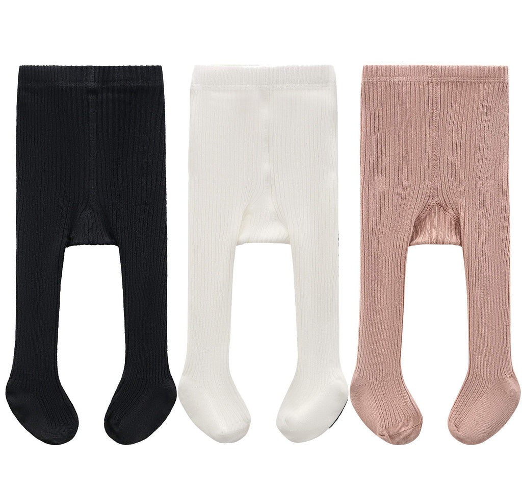 CECORC Girls Tights – Thick Toddlers Girl Leggings–Seamless Cable Knit Cotton Stockings – Girls' Accessories,4-6 Years, 3 Pack（Black+white+lightpink）