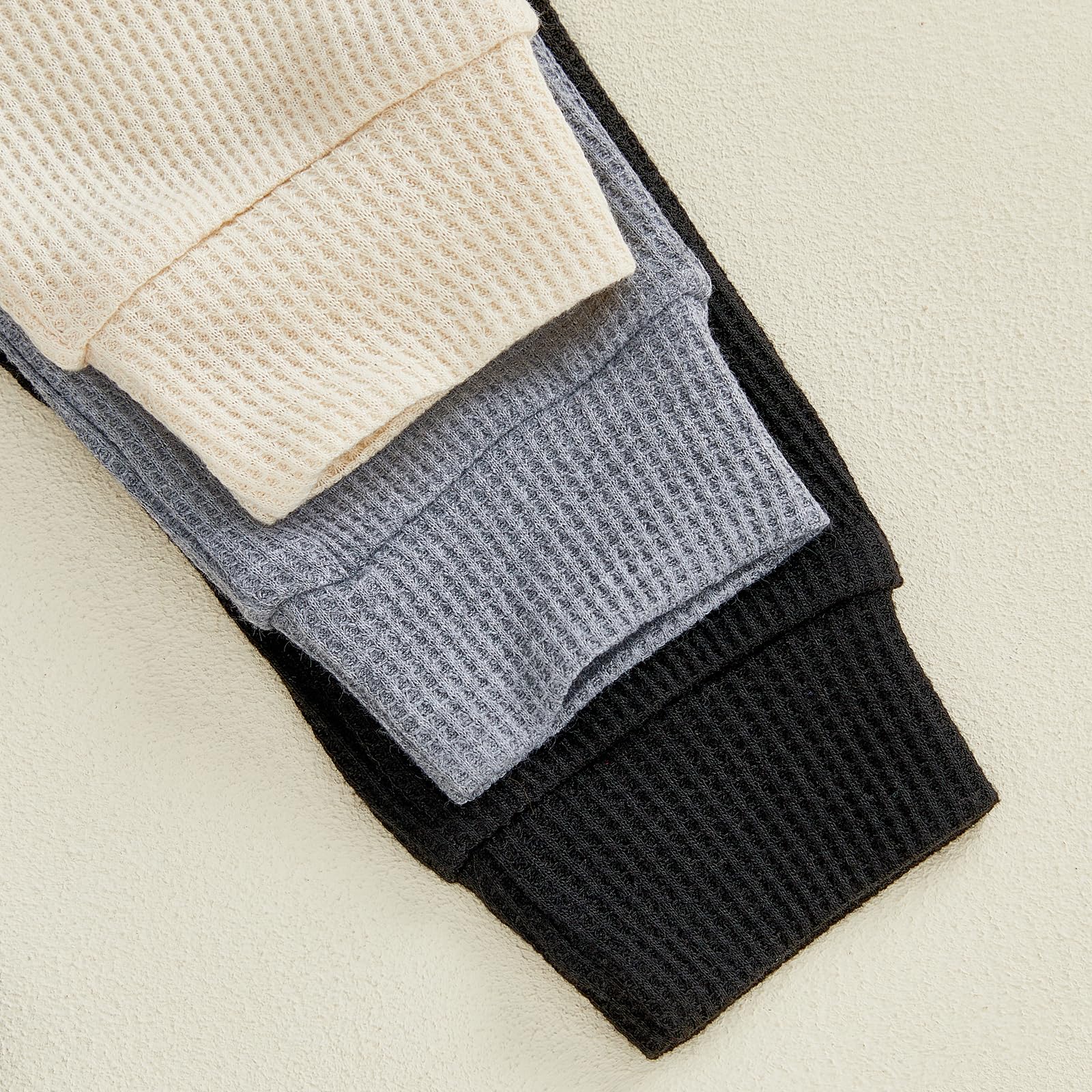 Sejardin Toddler Baby Boy Girl Pants 3 Pack Solid Color Elastic Waist Jogger Sweatpants Newborn Infant Casual Bottoms (Waffle Black Gray Apricot, 6-12 Months)