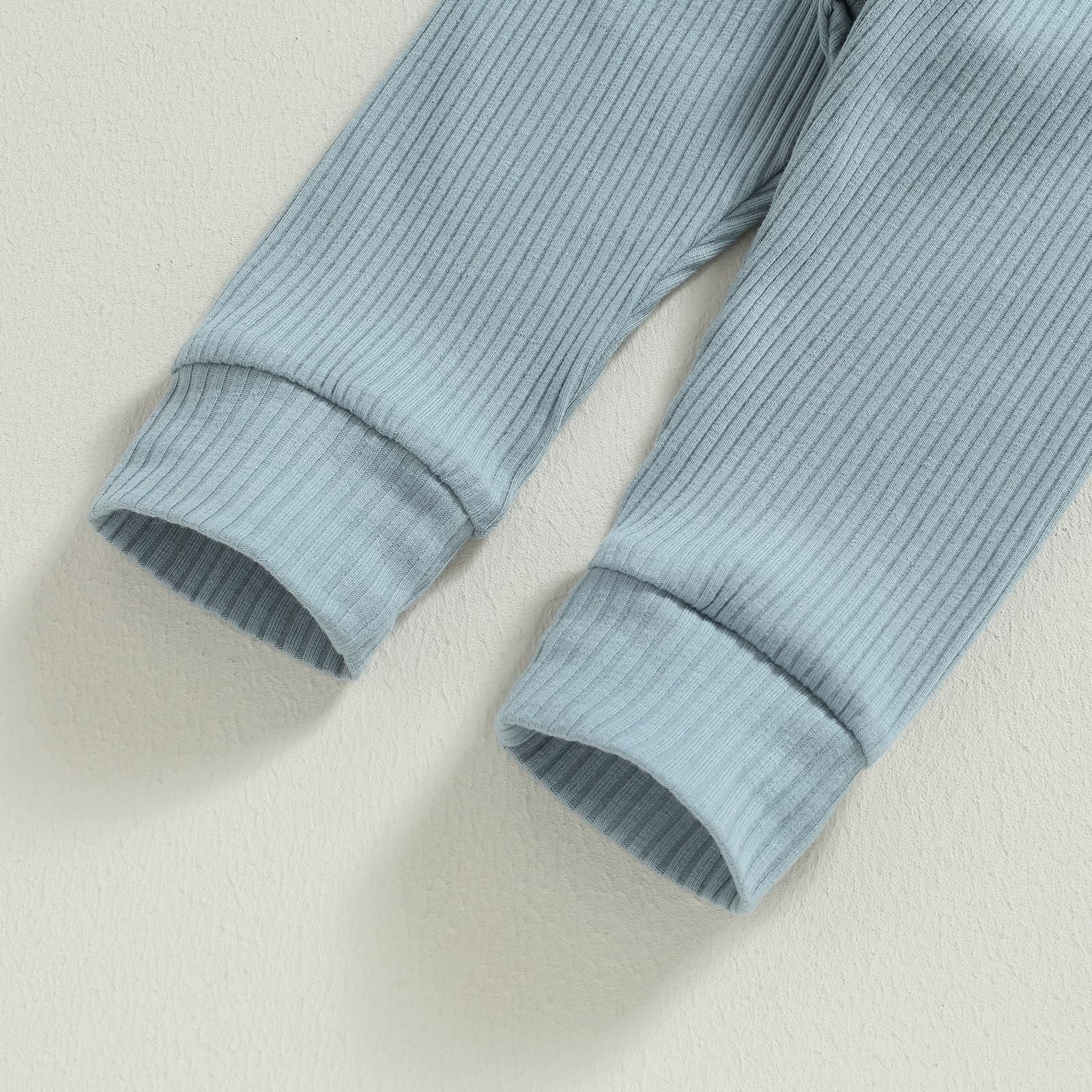 Newborn Baby Boy Girl Clothes Ribbed Knitted Long Sleeve Romper Pants Solid Cotton Infant Fall Winter Outfits 2Pcs (Striped Blue, 18-24 Months)