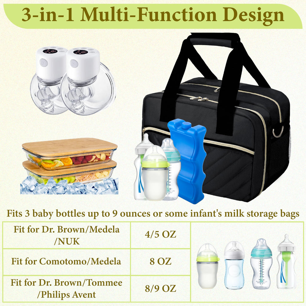 GDNasist Breastmilk Cooler Bag with Ice Pack, Fits Baby Bottles up to 9 Oz