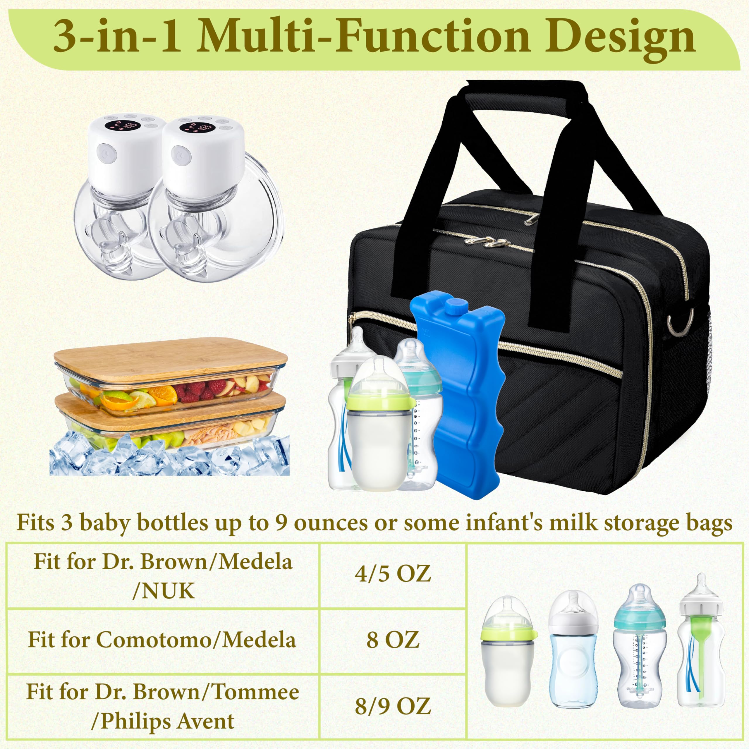 GDNasist Breastmilk Cooler Bag with Ice Pack, Fits Baby Bottles up to 9 Oz