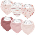 Susurration Muslin Baby Drool Bibs 6Pack Soft Triangular Adjustable Baby Bandana Bibs for Unisex Baby Girls & Boys (Pink Nebula)